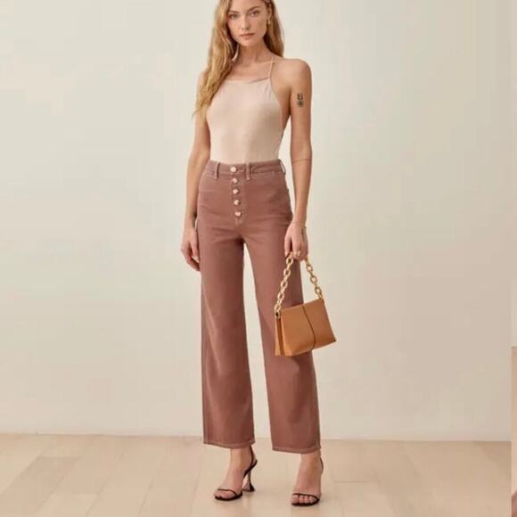 Reformation Denim - Reformation Lexi High Rise Wide Leg Jeans Rye Wash Colored Denim Pants size 24